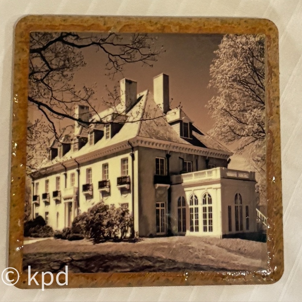 Fleur-de-Stone Marble Coaster – Historic Mansion Estate – Cork Backed Stone Tile
